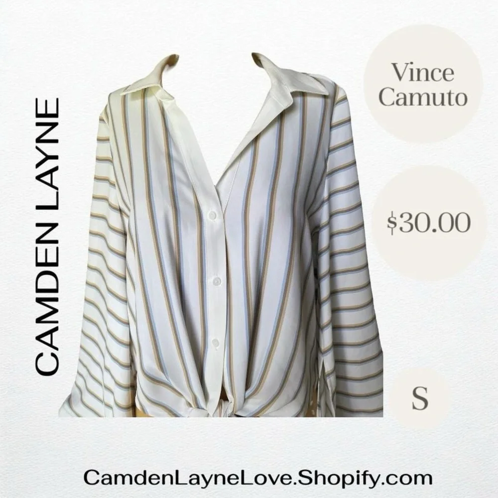 Vince Camuto White Striped Button-Down Shirt - Picture 4 of 8